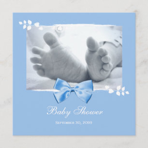Elegant Boy Baby Shower Baby Feet With Blue Bow Invitation