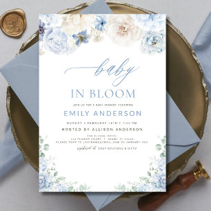 Elegant Boy Blue Baby in Bloom Baby Shower  Invitation