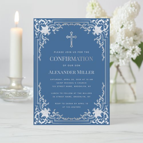 Elegant Boy Confirmation Classic Blue Faux Silver 