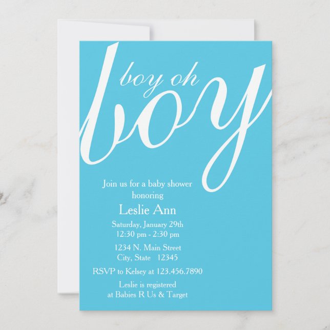 Elegant Boy Oh Boy Blue Baby Shower Invitation (Front)