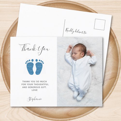 Elegant Boys Baby Shower Photo Thank You Postcard