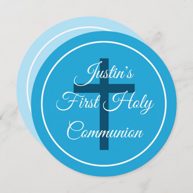 Elegant boy's first holy communion religious cross invitation (Front/Back)