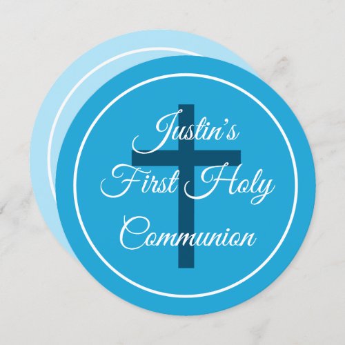 Elegant boys first holy communion religious cross invitation