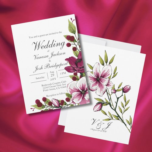Elegant Boysenberry Floral Vibrant Green Wedding Invitation