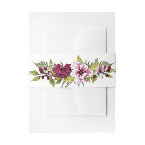 Elegant Boysenberry Watercolor Floral Wedding Invitation Belly Band