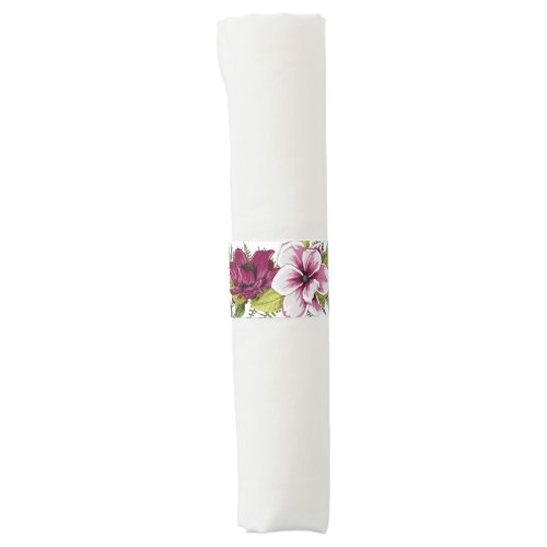 Elegant Boysenberry Watercolor Floral Wedding Napkin Bands