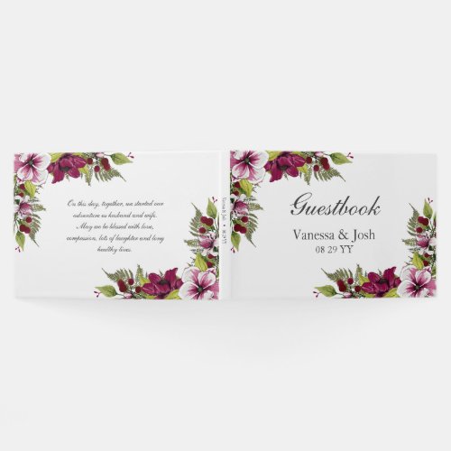 Elegant Boysenberry Watercolor Florals Wedding Guest Book