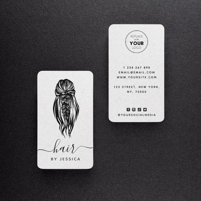 Elegant Braid Wavy Hair Salon Gray Kraft Paper Business Card (Creator Uploaded)