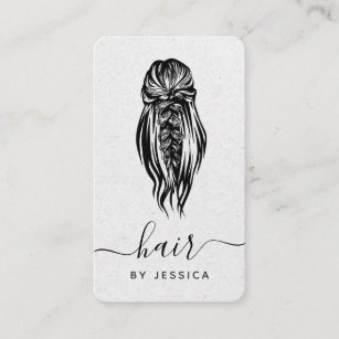 Elegant Braid Wavy Hair Salon Gray Kraft Paper Business Card