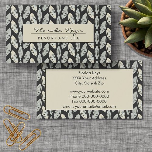 Elegant Braided Leaves Pattern Dark Gray Business Card