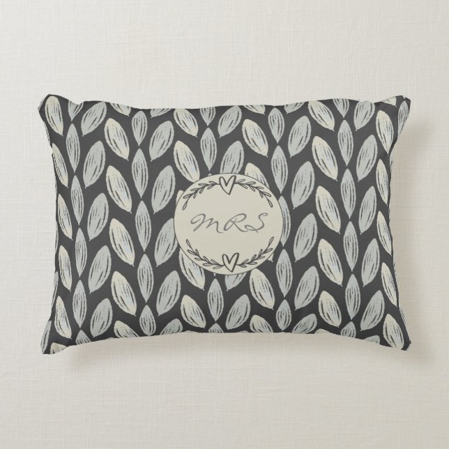 Elegant Braided Leaves Pattern Monogram Initials Accent Pillow (Front)