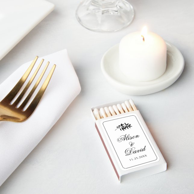 Elegant branch Old Money black and white wedding Matchboxes (Insitu)