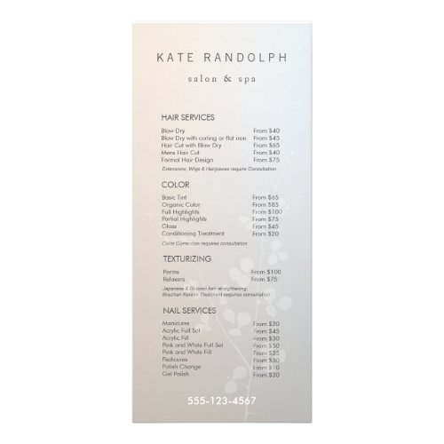 Elegant Branch Salon Price List Service Menu