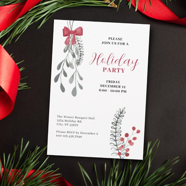 Elegant Branches and Bow Christmas Party Holiday Card (Creator Uploaded)