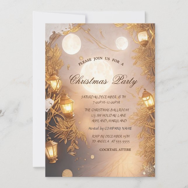 Elegant Branches Rustic Lantern Company Christmas  Invitation (Front)