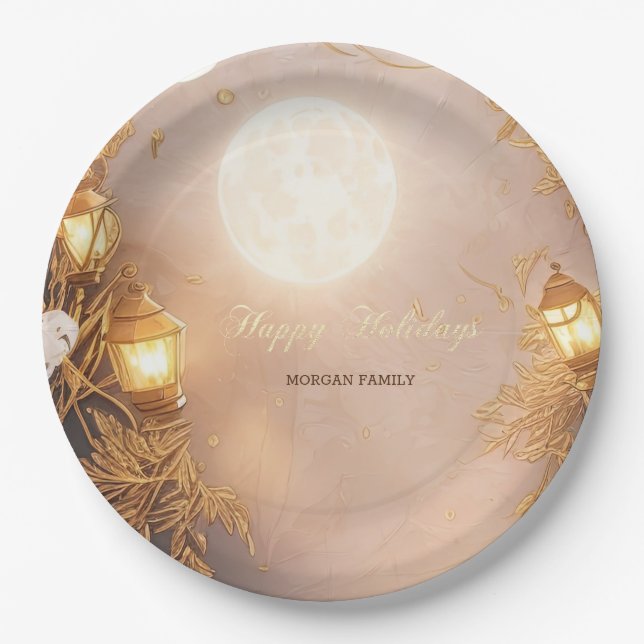 Elegant Branches Rustic Lantern Paper Plates (Front)