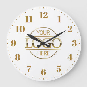 Elegant Branded Company Business Logo White Gold Large Clock