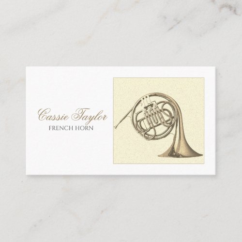 Elegant Brass French Horn Musician Music Teacher Business Card