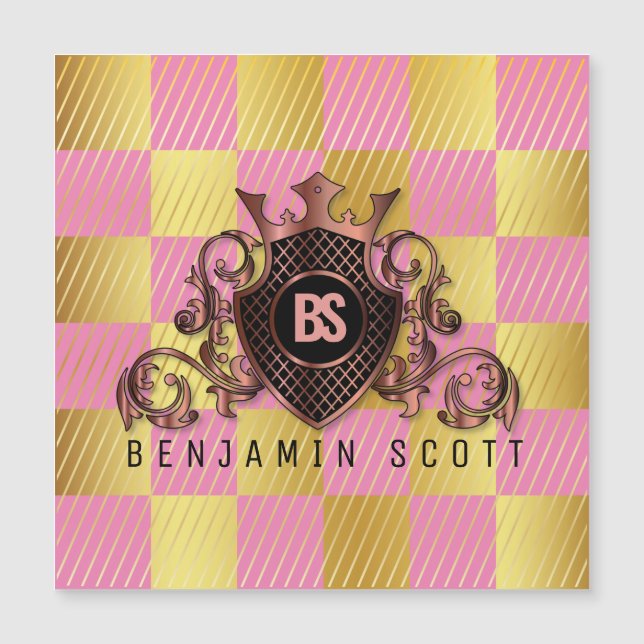 Elegant Brass Monogram Magnetic Card (Front)