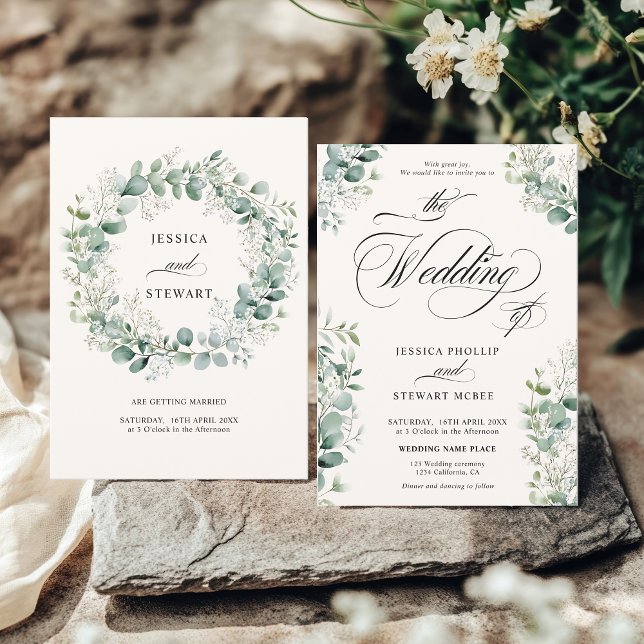 Elegant Breath Eucalyptus Greenery Script Wedding Invitation (Elegant Breath Eucalyptus Greenery Script Wedding Invitation)