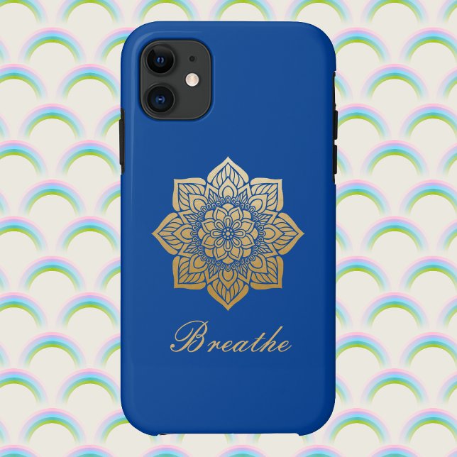 Elegant Breathe Deep Royal Blue and Gold Mandala Case-Mate iPhone Case (Creator Uploaded)