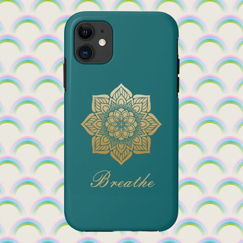 Elegant Breathe Gold Mandala on Rich Green iPhone 11 Case