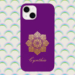 Elegant Breathe Purple and Gold Mandala Case-Mate iPhone 14 Case<br><div class="desc">This elegant design features a gold floral mandala with your name underneath it. Type your name, or a message like "Breathe" or "Namaste" if you prefer, in the Personalized section. If you like mindfulness, meditation, or yoga, this design might be just the right touch. A mandala is a geometric symbol...</div>
