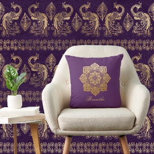 Elegant Breathe Purple and Gold Mandala Throw Pillow