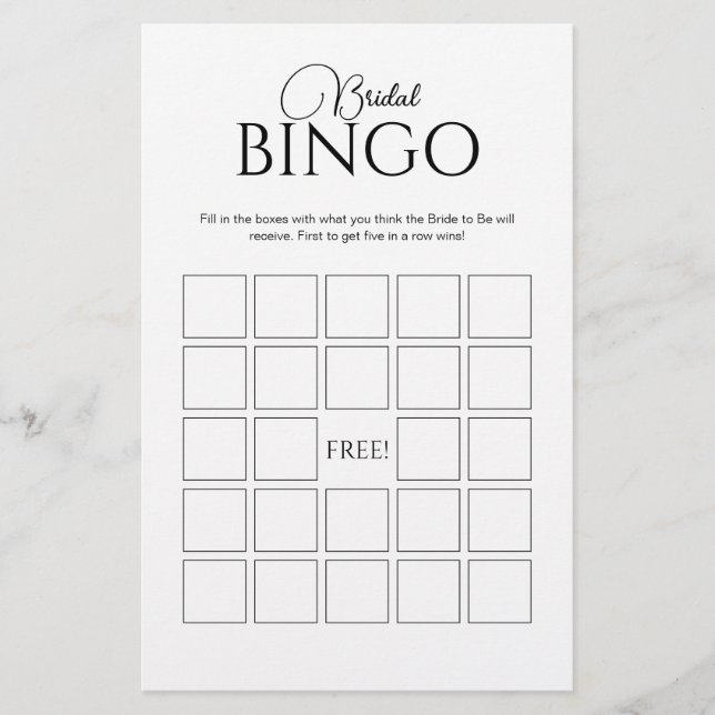 Elegant Bridal Bingo Bridal Shower Game (Front)