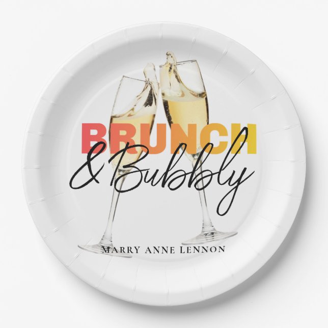 Elegant Bridal Brunch and Bubbly Paper Plates (Front)