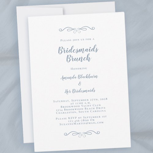 Elegant Bridal Brunch Bridesmaids Dusty Blue Chic Invitation