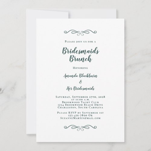 Elegant Bridal Brunch Bridesmaids Emerald Green Invitation