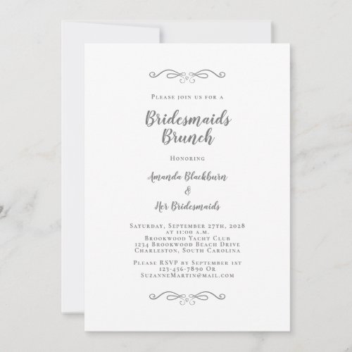 Elegant Bridal Brunch Bridesmaids Gray White Invitation