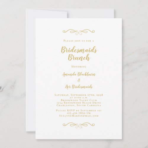 Elegant Bridal Brunch Bridesmaids Luncheon Gold Invitation