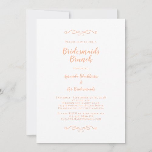 Elegant Bridal Brunch Bridesmaids Trendy Peach Invitation