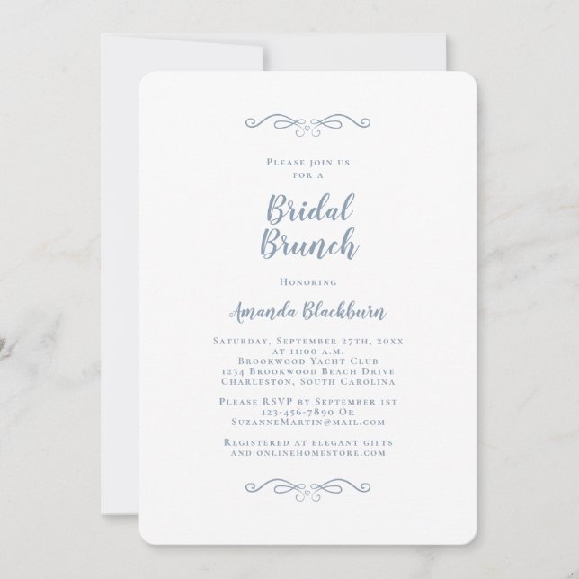 Elegant Bridal Brunch Dusty Blue  Invitation (Front)