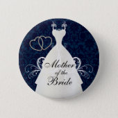 Elegant Bridal Dress on Dark Blue Button (Front)