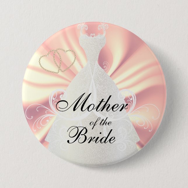 Elegant Bridal Dress on Rose Satin Pinback Button (Front)