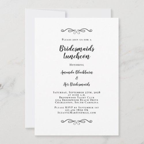 Elegant Bridal Luncheon Bridesmaids Black  White Invitation
