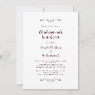 Elegant Bridal Luncheon Bridesmaids Burgundy White Invitation