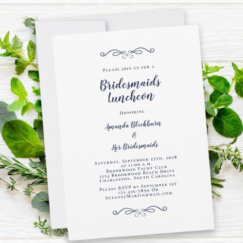 Elegant Bridal Luncheon Bridesmaids Chic Navy Blue Invitation