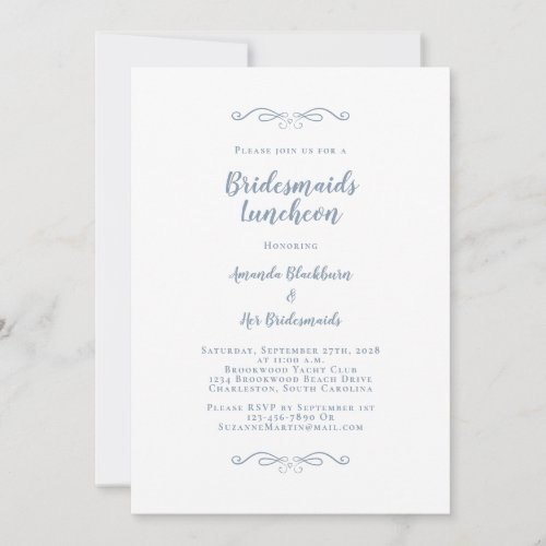 Elegant Bridal Luncheon Bridesmaids Dusty Blue Invitation