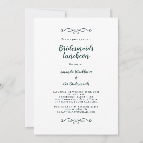 Elegant Bridal Luncheon Bridesmaids Emerald Green Invitation