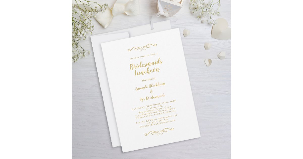 Elegant Bridal Luncheon Bridesmaids Gold Classic Invitation | Zazzle