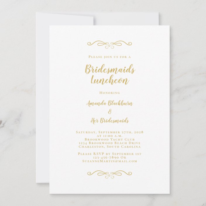 Elegant Bridal Luncheon Bridesmaids Gold Classic Invitation | Zazzle.com