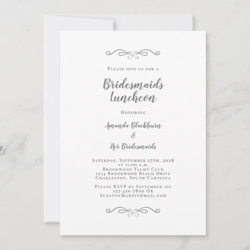 Elegant Bridal Luncheon Bridesmaids Modern Gray Invitation