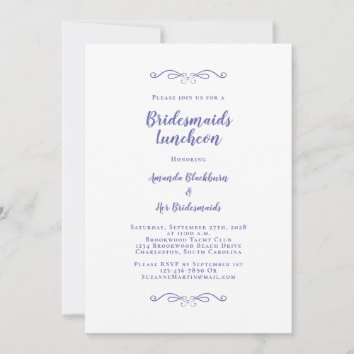 Elegant Bridal Luncheon Bridesmaids Periwinkle     Invitation