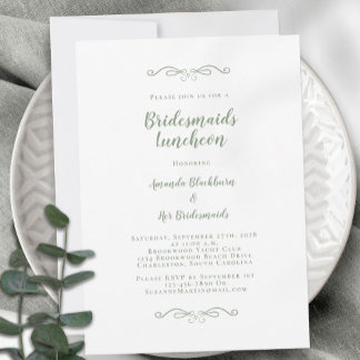 Elegant Bridal Luncheon Bridesmaids Sage Green Invitation