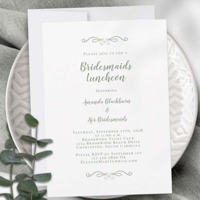 Elegant Bridal Luncheon Bridesmaids Sage Green Invitation (Creator Uploaded)