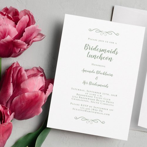 Elegant Bridal Luncheon Bridesmaids Sage Green Invitation